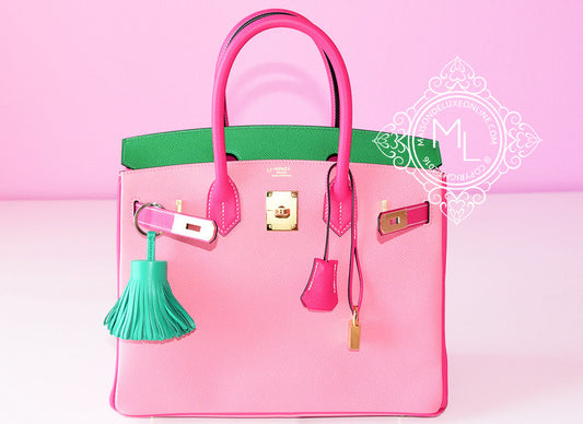 Customized new luxury fashion pink rose, confetti rose, Bambou Epsom Birkin 30 handbag