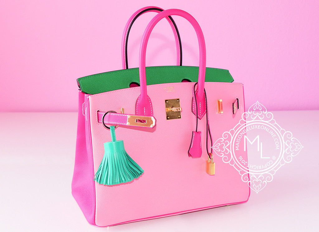 Customized new luxury fashion pink rose, confetti rose, Bambou Epsom Birkin 30 handbag