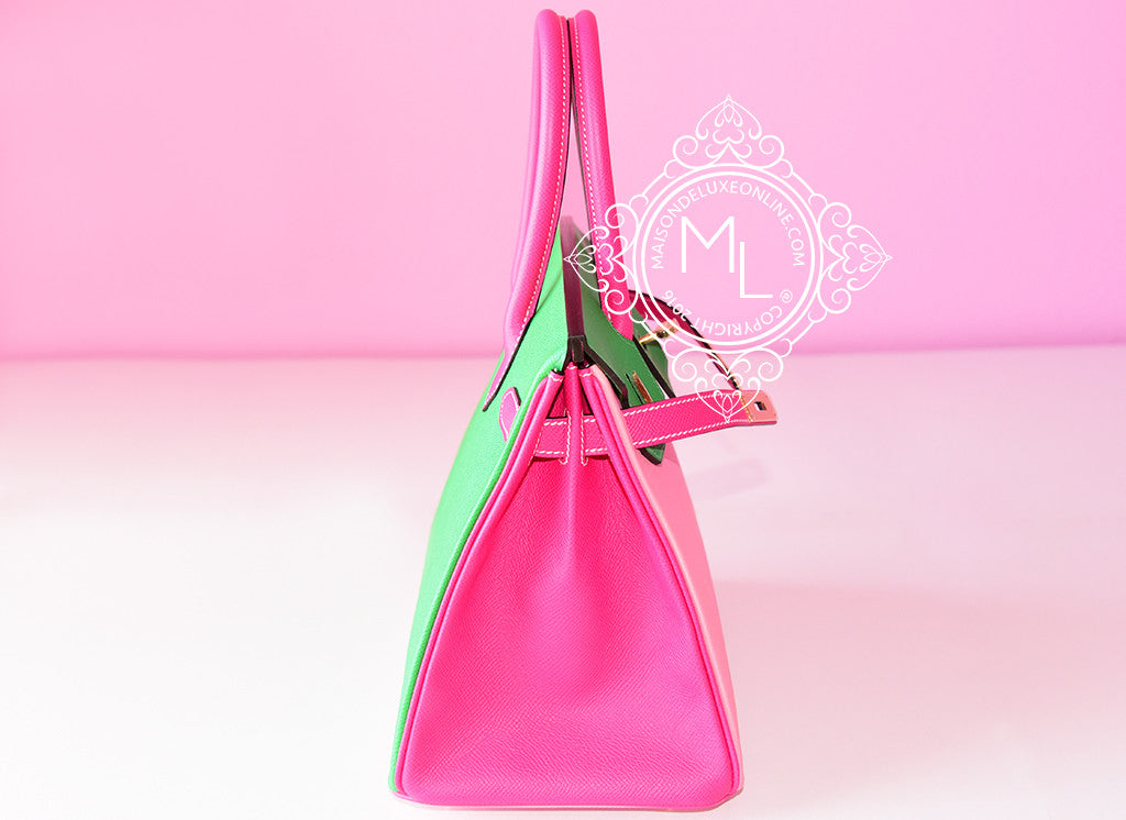 Customized new luxury fashion pink rose, confetti rose, Bambou Epsom Birkin 30 handbag