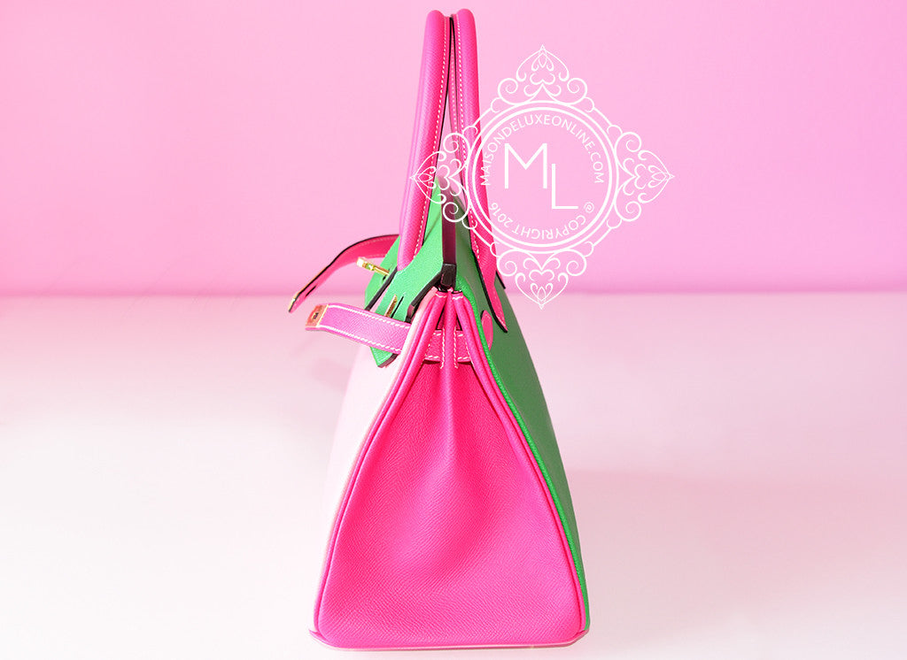 Customized new luxury fashion pink rose, confetti rose, Bambou Epsom Birkin 30 handbag